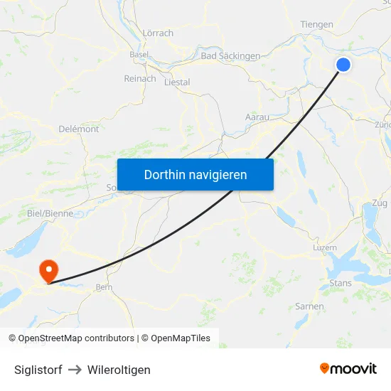 Siglistorf to Wileroltigen map
