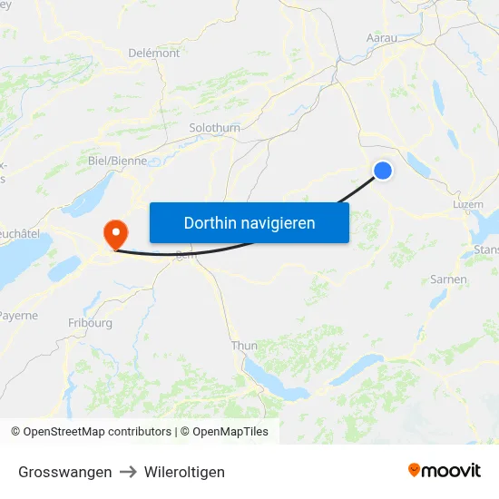 Grosswangen to Wileroltigen map