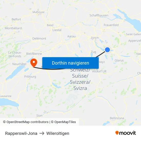 Rapperswil-Jona to Wileroltigen map