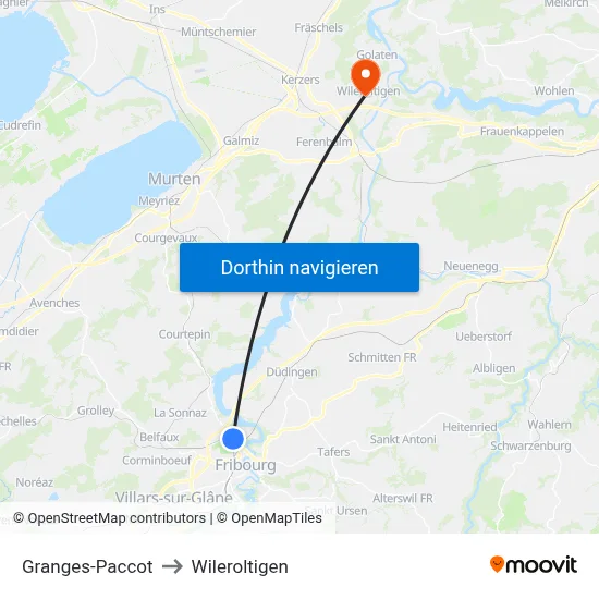 Granges-Paccot to Wileroltigen map