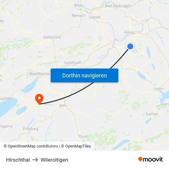 Hirschthal to Wileroltigen map