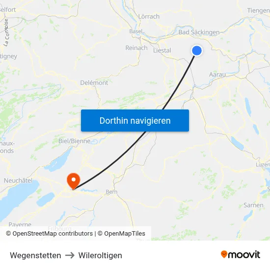 Wegenstetten to Wileroltigen map