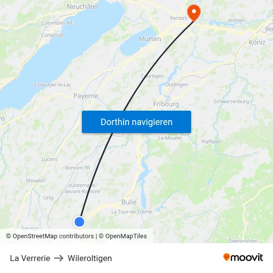 La Verrerie to Wileroltigen map
