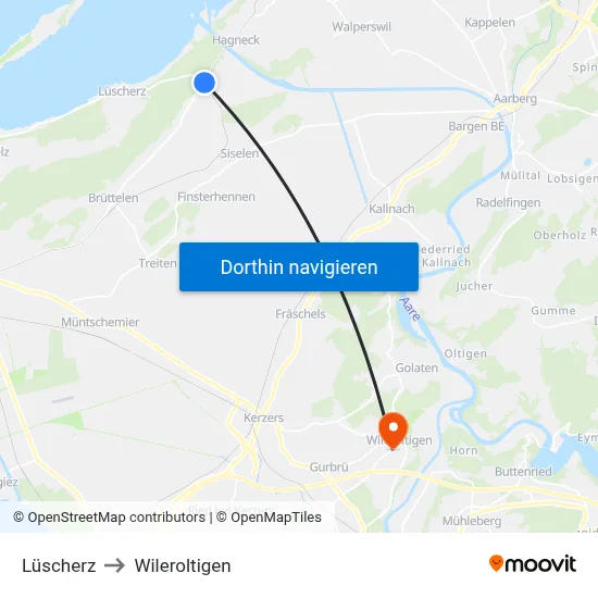 Lüscherz to Wileroltigen map