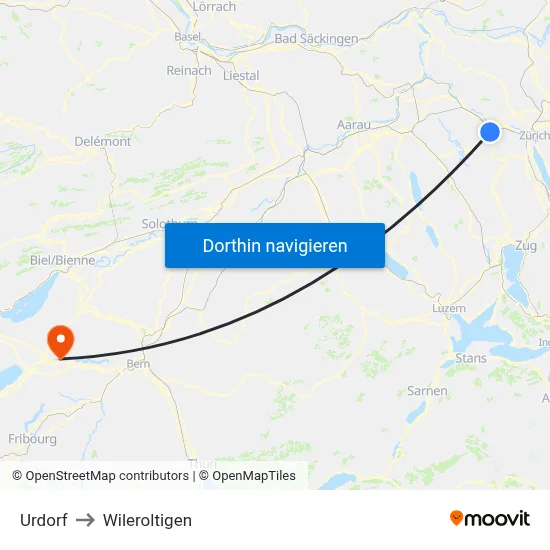 Urdorf to Wileroltigen map