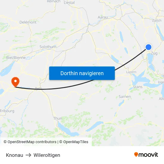 Knonau to Wileroltigen map