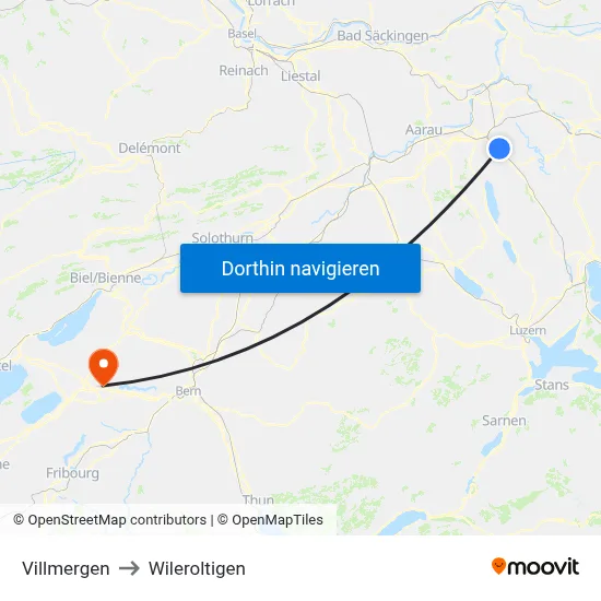 Villmergen to Wileroltigen map