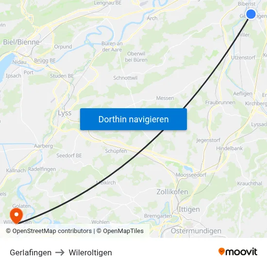 Gerlafingen to Wileroltigen map