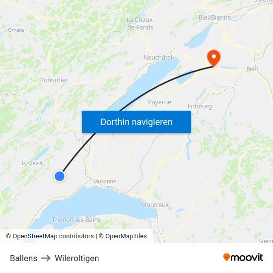 Ballens to Wileroltigen map