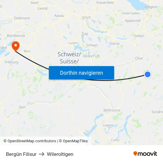 Bergün Filisur to Wileroltigen map