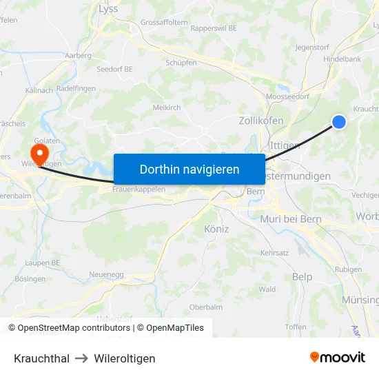 Krauchthal to Wileroltigen map