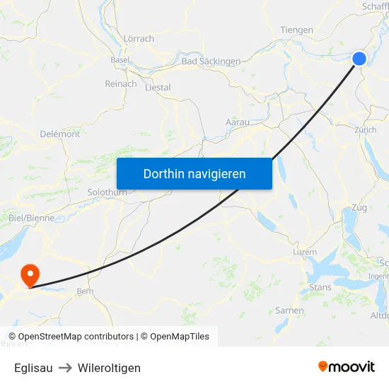 Eglisau to Wileroltigen map