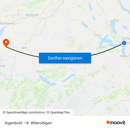 Ingenbohl to Wileroltigen map