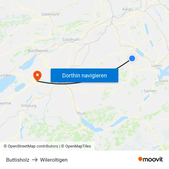 Buttisholz to Wileroltigen map