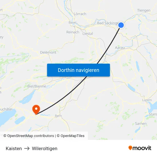 Kaisten to Wileroltigen map