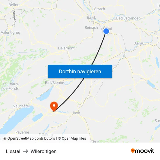 Liestal to Wileroltigen map