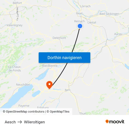 Aesch to Wileroltigen map