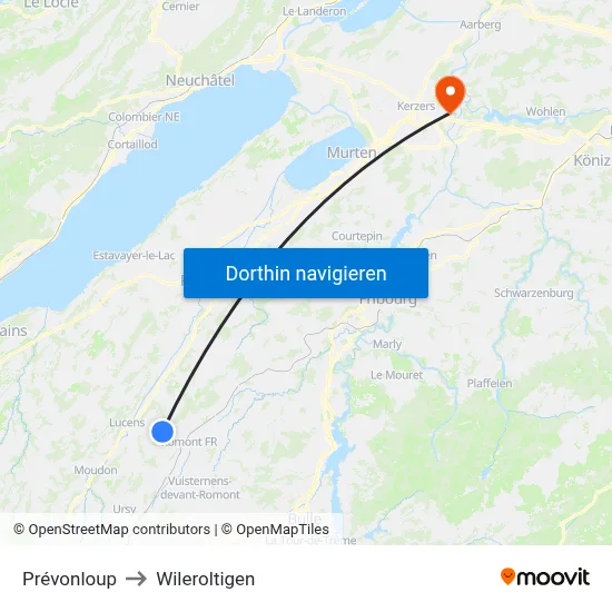 Prévonloup to Wileroltigen map