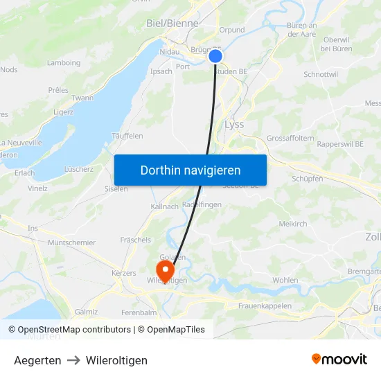 Aegerten to Wileroltigen map