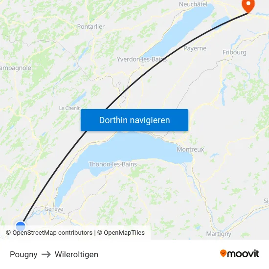 Pougny to Wileroltigen map