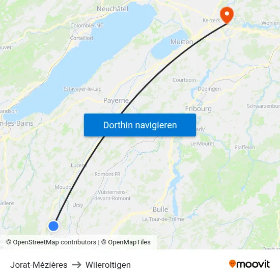 Jorat-Mézières to Wileroltigen map