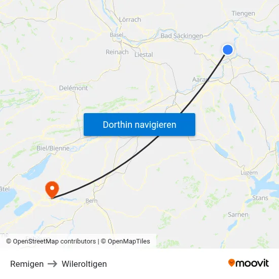 Remigen to Wileroltigen map