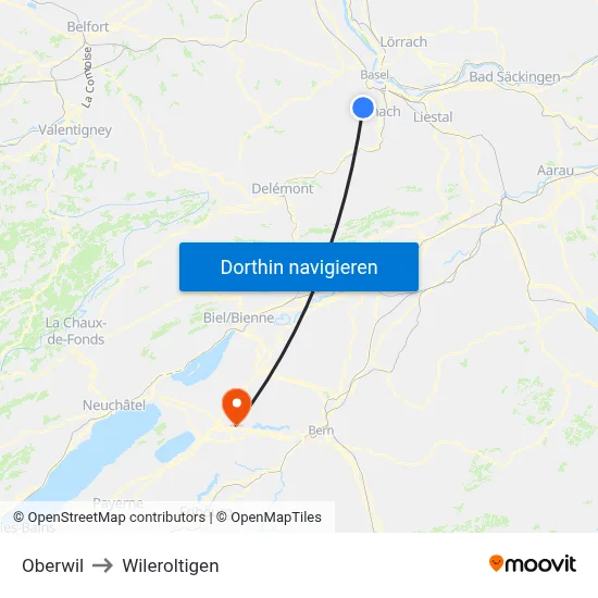 Oberwil to Wileroltigen map