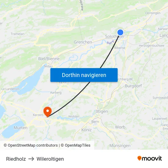 Riedholz to Wileroltigen map