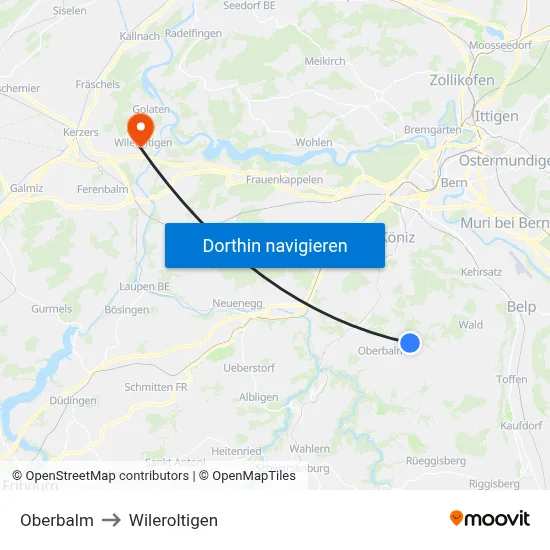Oberbalm to Wileroltigen map