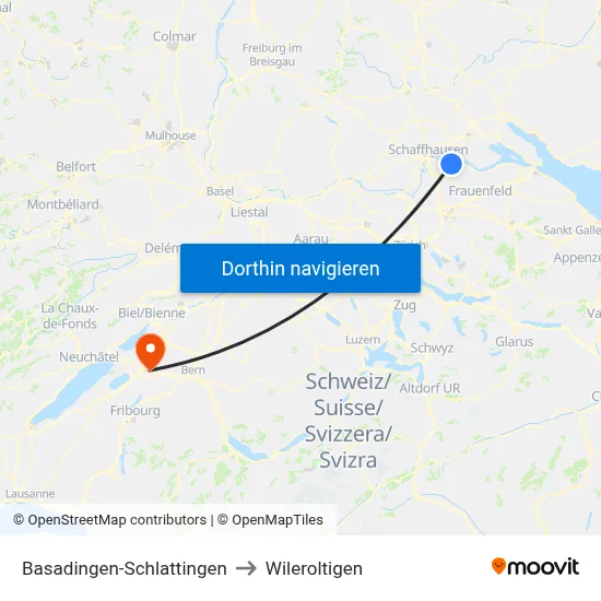 Basadingen-Schlattingen to Wileroltigen map