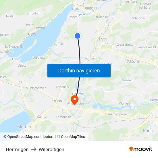 Hermrigen to Wileroltigen map
