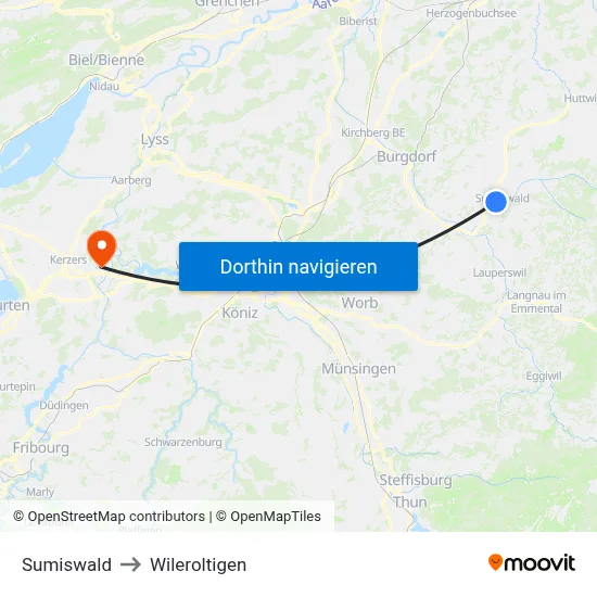 Sumiswald to Wileroltigen map