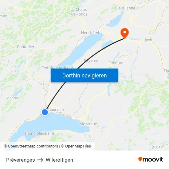 Préverenges to Wileroltigen map