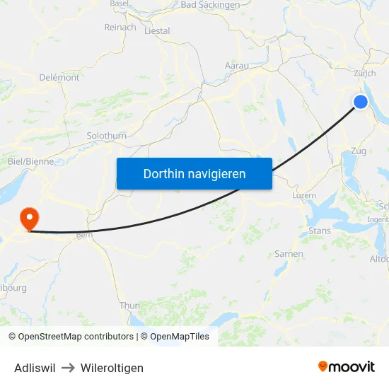 Adliswil to Wileroltigen map