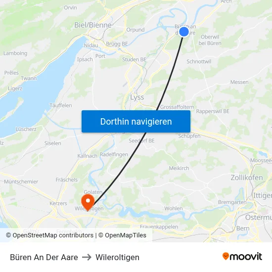 Büren An Der Aare to Wileroltigen map
