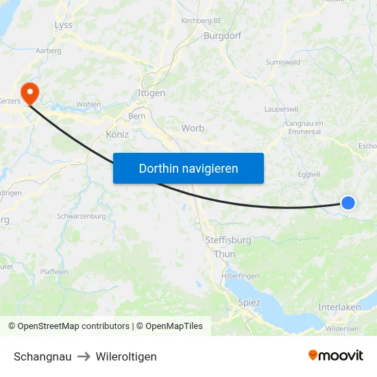 Schangnau to Wileroltigen map