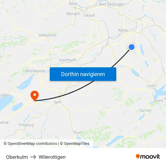 Oberkulm to Wileroltigen map