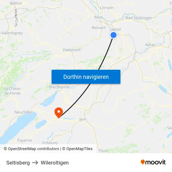Seltisberg to Wileroltigen map