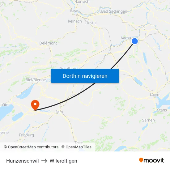 Hunzenschwil to Wileroltigen map