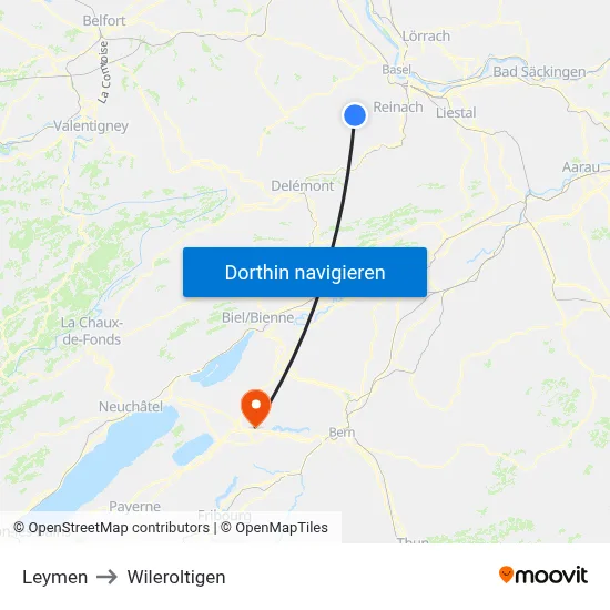 Leymen to Wileroltigen map