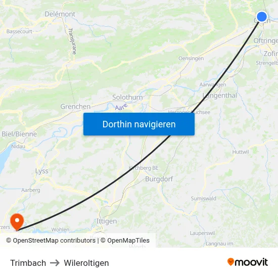 Trimbach to Wileroltigen map
