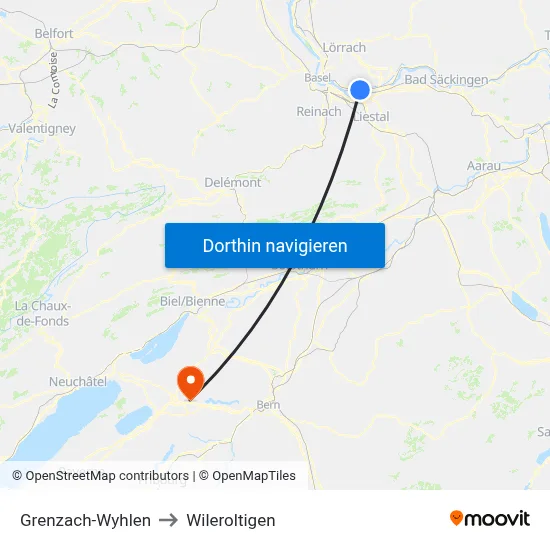 Grenzach-Wyhlen to Wileroltigen map