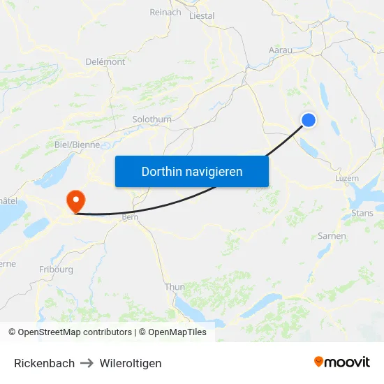 Rickenbach to Wileroltigen map