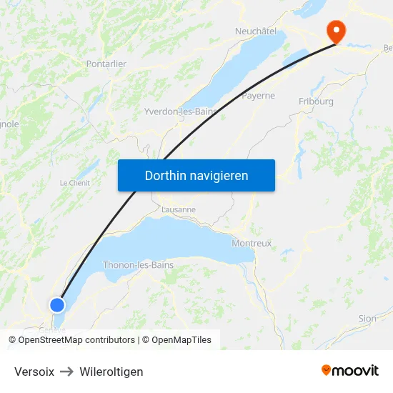 Versoix to Wileroltigen map