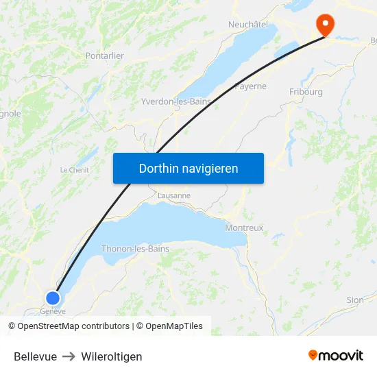 Bellevue to Wileroltigen map