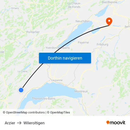 Arzier to Wileroltigen map