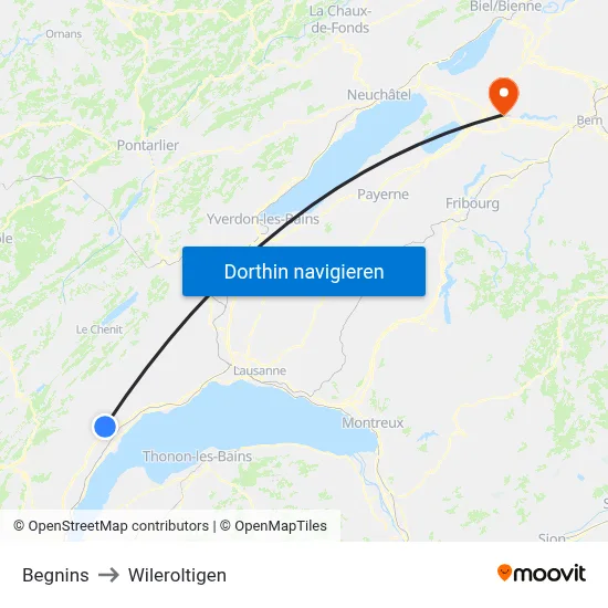 Begnins to Wileroltigen map