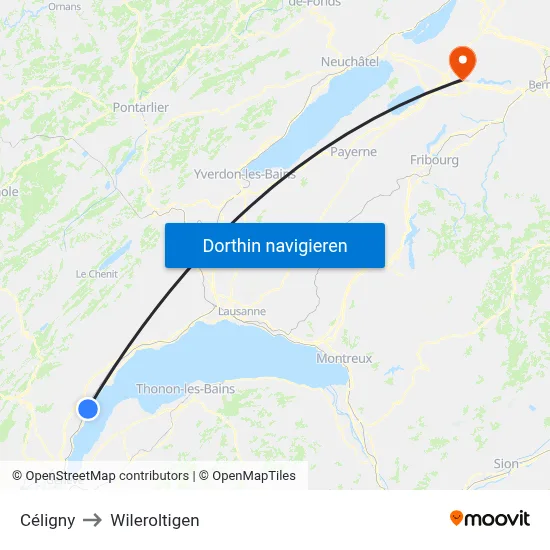 Céligny to Wileroltigen map