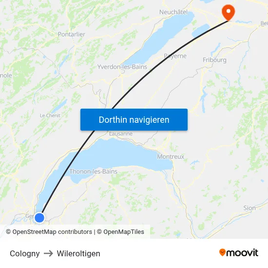 Cologny to Wileroltigen map
