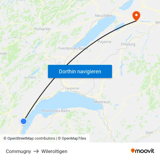 Commugny to Wileroltigen map